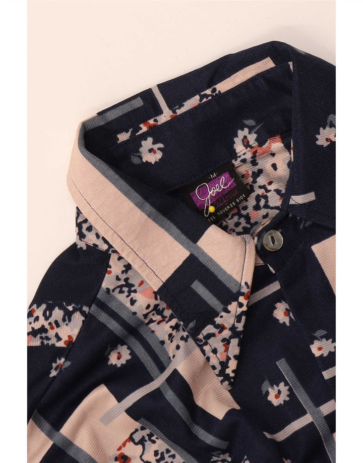 Vintage Womens Shirt Blouse UK 14 Medium Navy Blue Patchwork