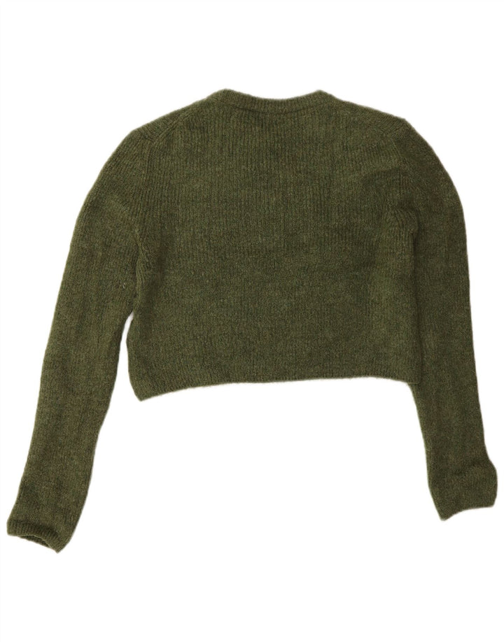 ZARA Womens Crop Crew Neck Jumper Sweater UK 8 Small Green Acrylic