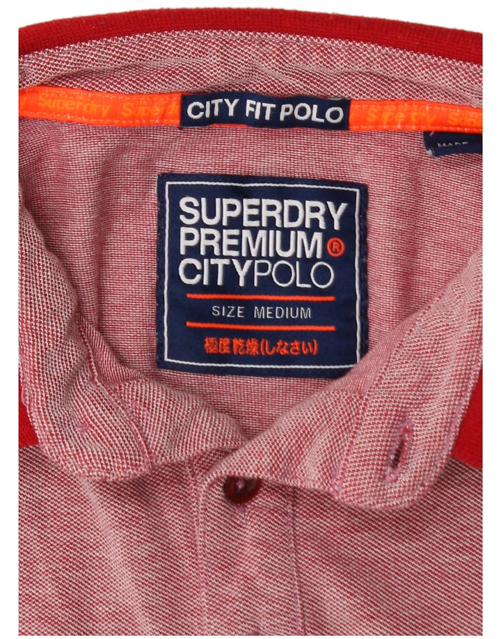 SUPERDRY Mens City Fit Polo Shirt Medium Red Flecked Cotton