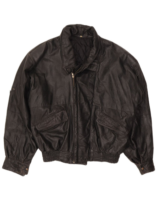 Vintage Mens Leather Jacket IT 54 2XL Black Leather