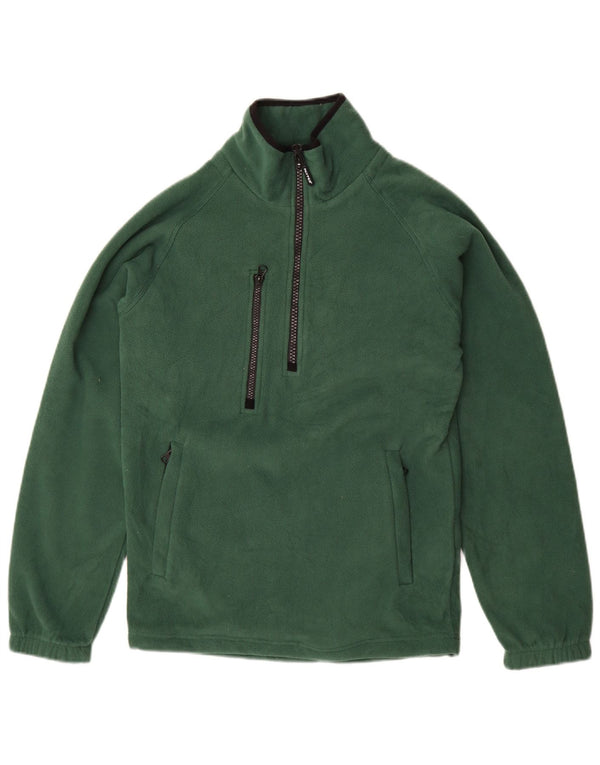 VINTAGE Mens Zip Neck Fleece Jumper Small Green Polyester