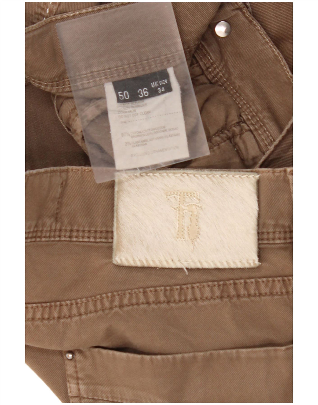 TRUSSARDI Mens Straight Casual Trousers W34 L32 Brown Cotton