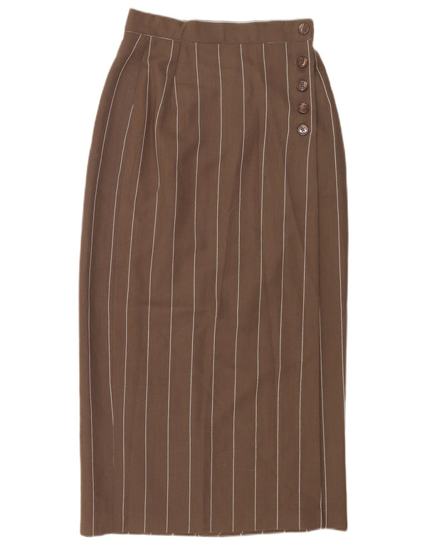 Karen Millen Womens High Waist Midi Skirt US 12 Large W26 Brown Striped