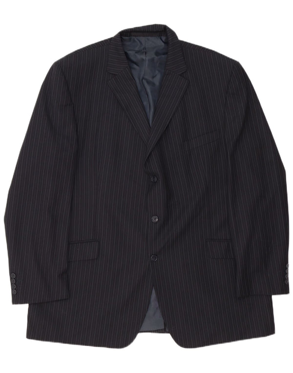 Marks & Spencer Mens 3 Button Blazer Jacket UK 48 2XL Navy Blue Pinstripe