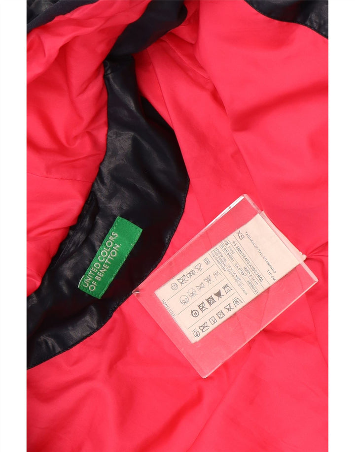 BENETTON Girls Hooded Padded Jacket 4-5 Years XS Navy Blue Polyester