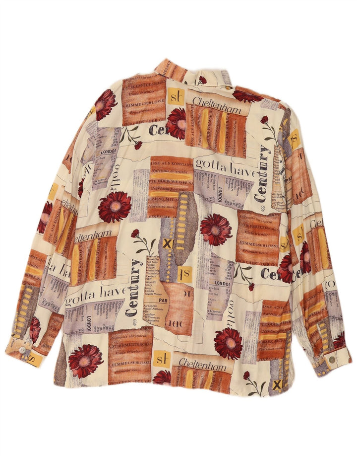 Vintage Womens Graphic Shirt Blouse EU 40 Medium Beige Patchwork Viscose