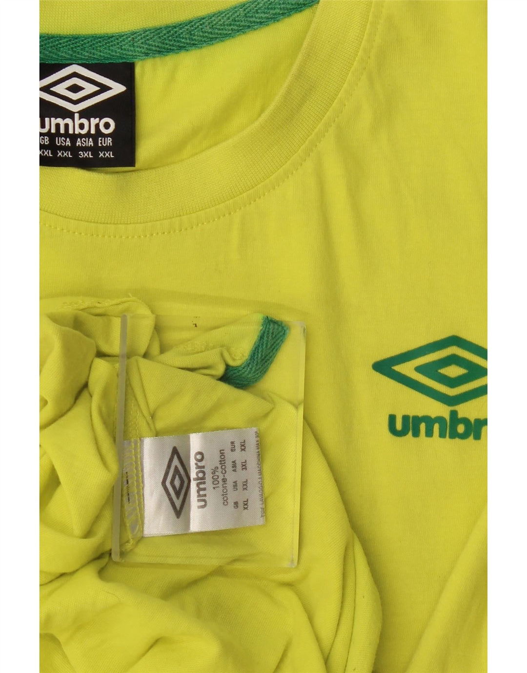 Umbro Mens T-Shirt Top 2XL Yellow Cotton