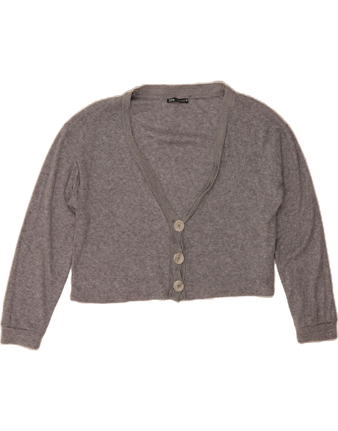 ZARA Womens Crop Cardigan Sweater UK 14 Medium Grey Polyamide Vintage Zara and Second-Hand Zara from Messina Hembry 