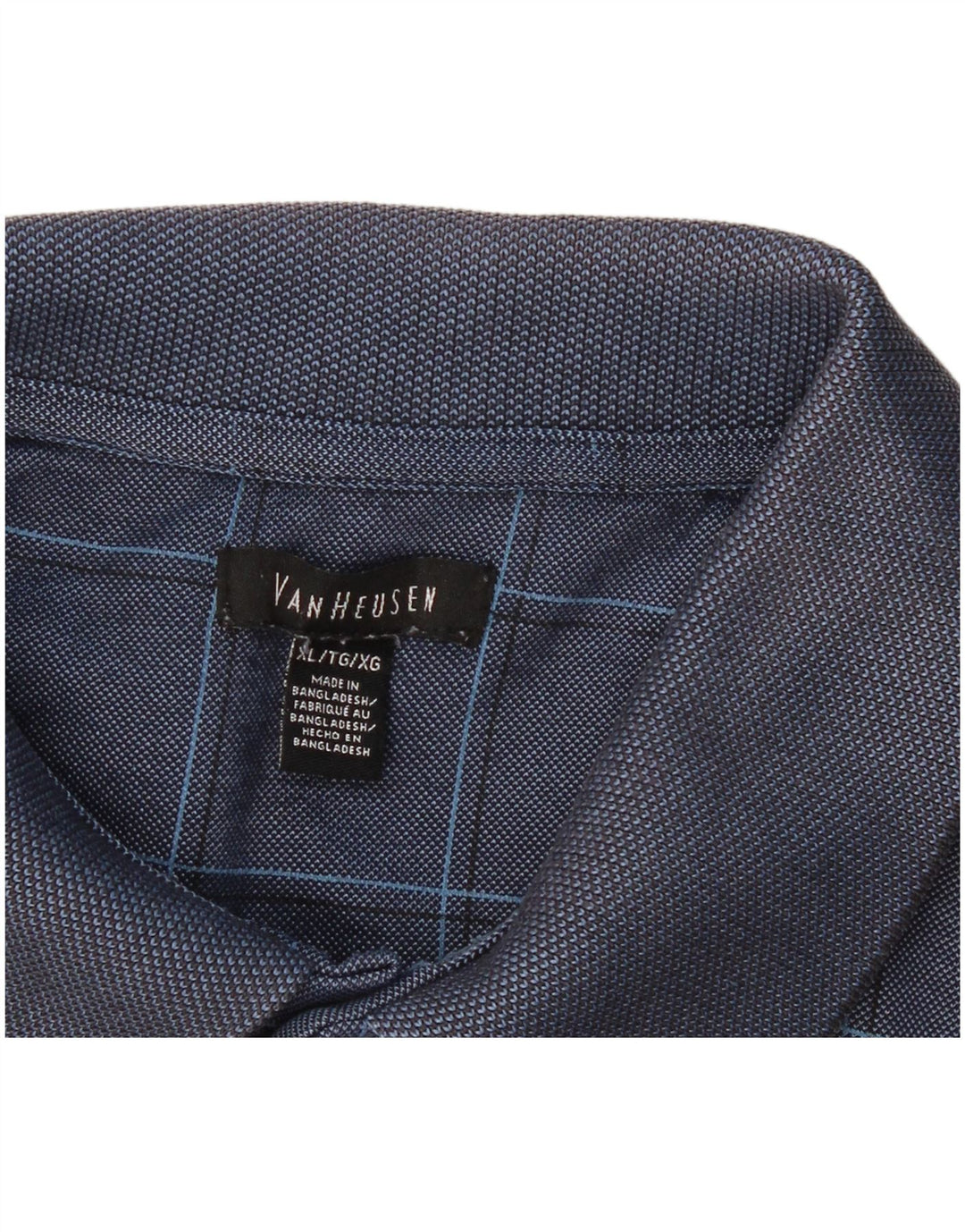 VAN HEUSEN Mens Polo Shirt XL Navy Blue Check Cotton