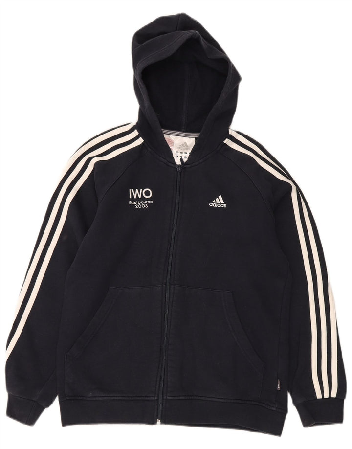 ADIDAS Boys Zip Hoodie Sweater 11-12 Years Navy Blue Cotton