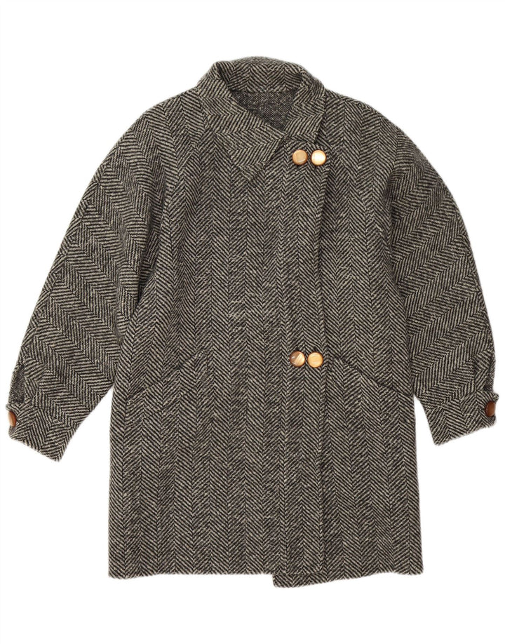 Vintage Womens Overcoat UK 14 Medium Grey Herringbone