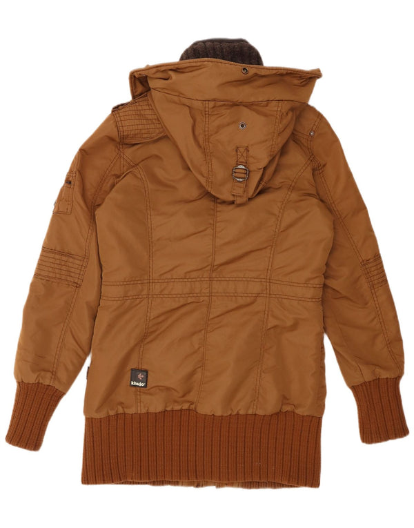 KHUJO Womens Military Hooded Parka Jacket UK 14 Medium Brown Polyester