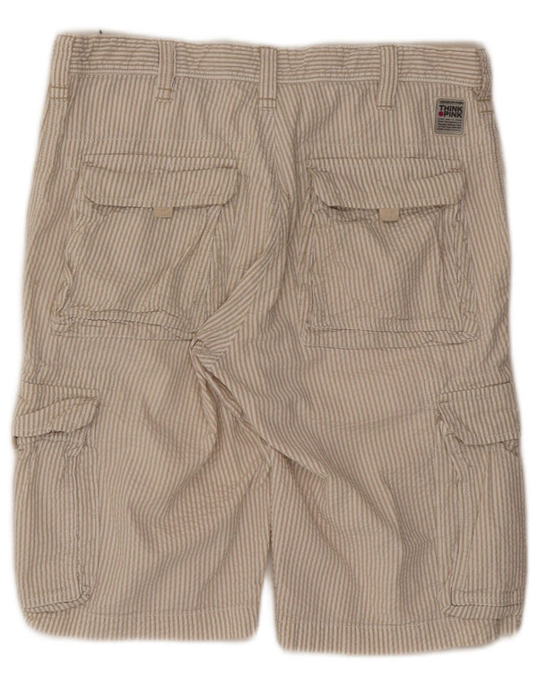 Think Pink Mens Cargo Shorts W32 Large Beige Striped Cotton