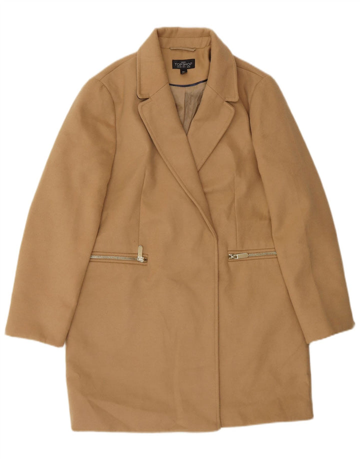 Topshop Womens Open Overcoat UK 10 Small Beige Polyester