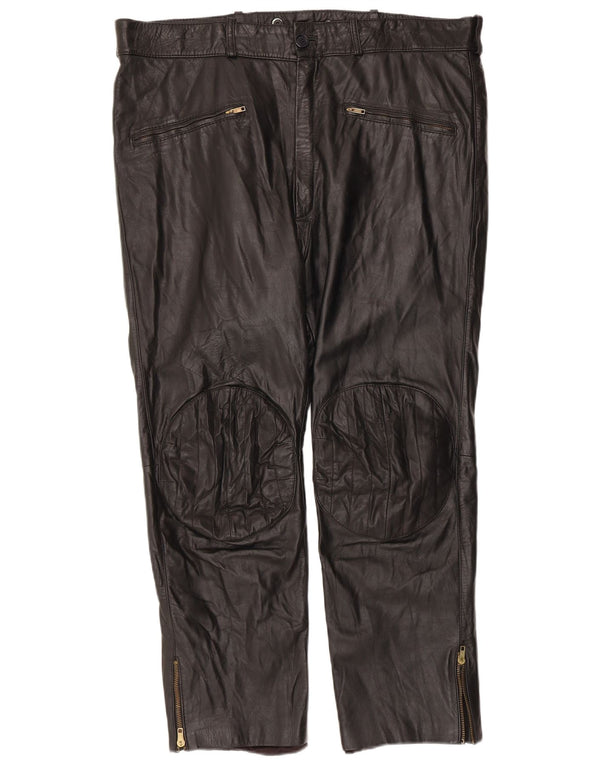 Vintage Mens Moto Racer Leather Trousers W38 L26 Black