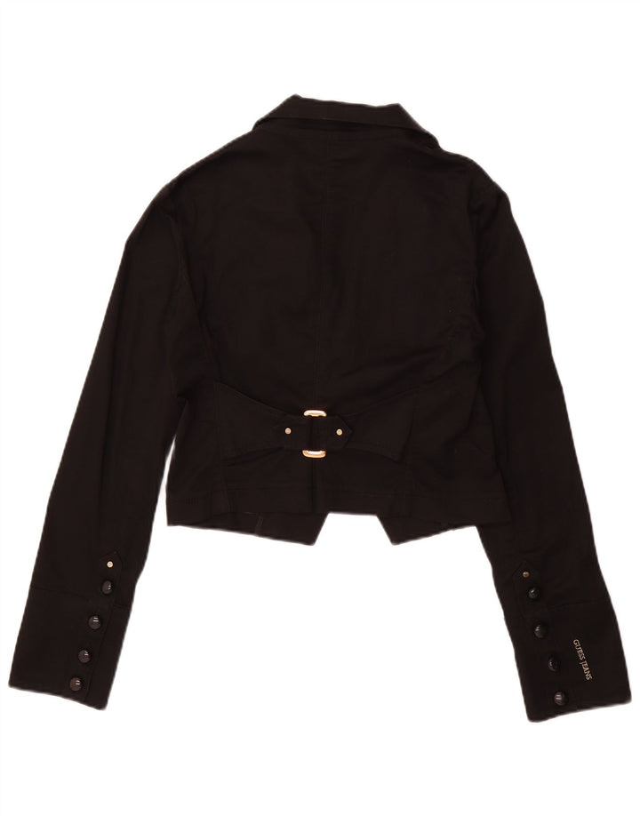 GUESS Womens Crop 1 Button Blazer Jacket UK 10 Small Black Cotton