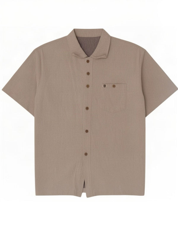 Vintage Mens Short Sleeve Shirt Large Grey Herringbone Cotton