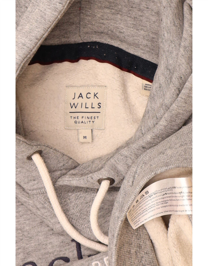 Jack Wills Mens Graphic Hoodie Jumper Medium Grey Flecked Cotton