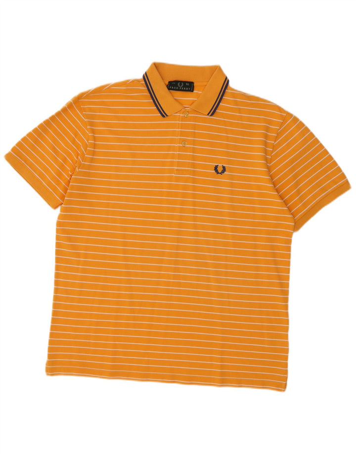 Fred Perry Mens Polo Shirt XL Orange Striped Cotton