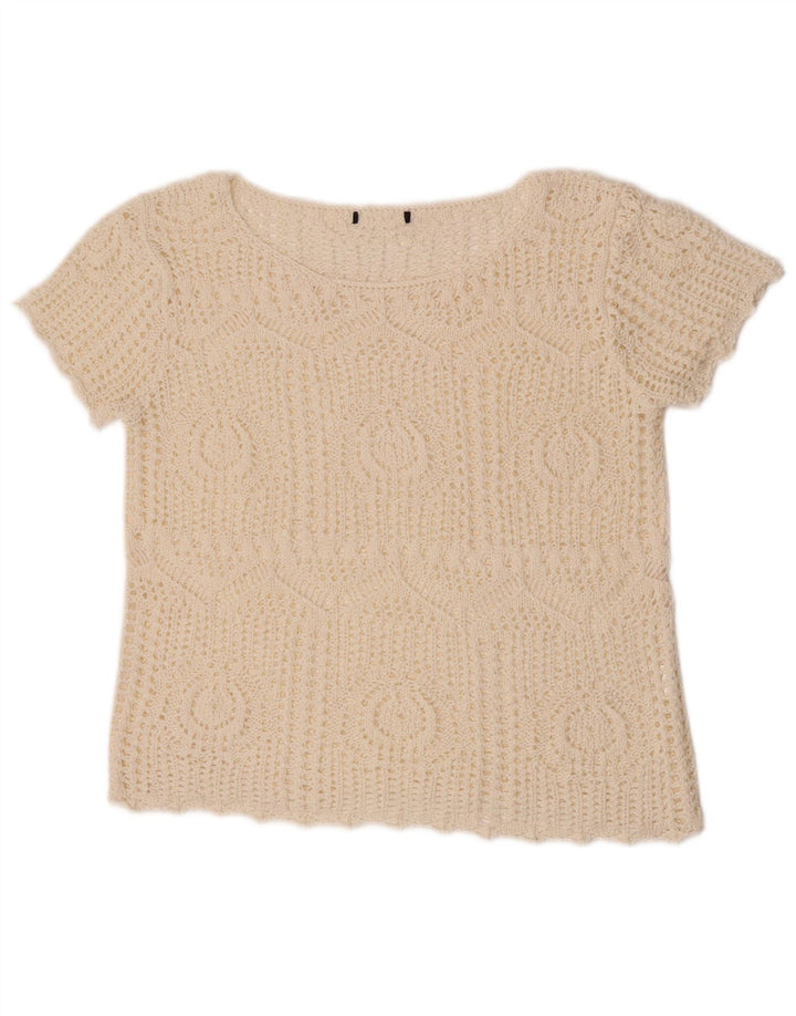 Vintage Womens Crop Crochet Blouse Top UK 12 Medium Off White