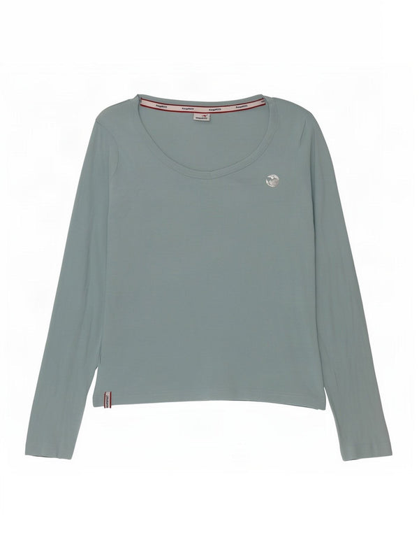 Kangaroos Womens Top Long Sleeve UK 10/12 Small Green Cotton