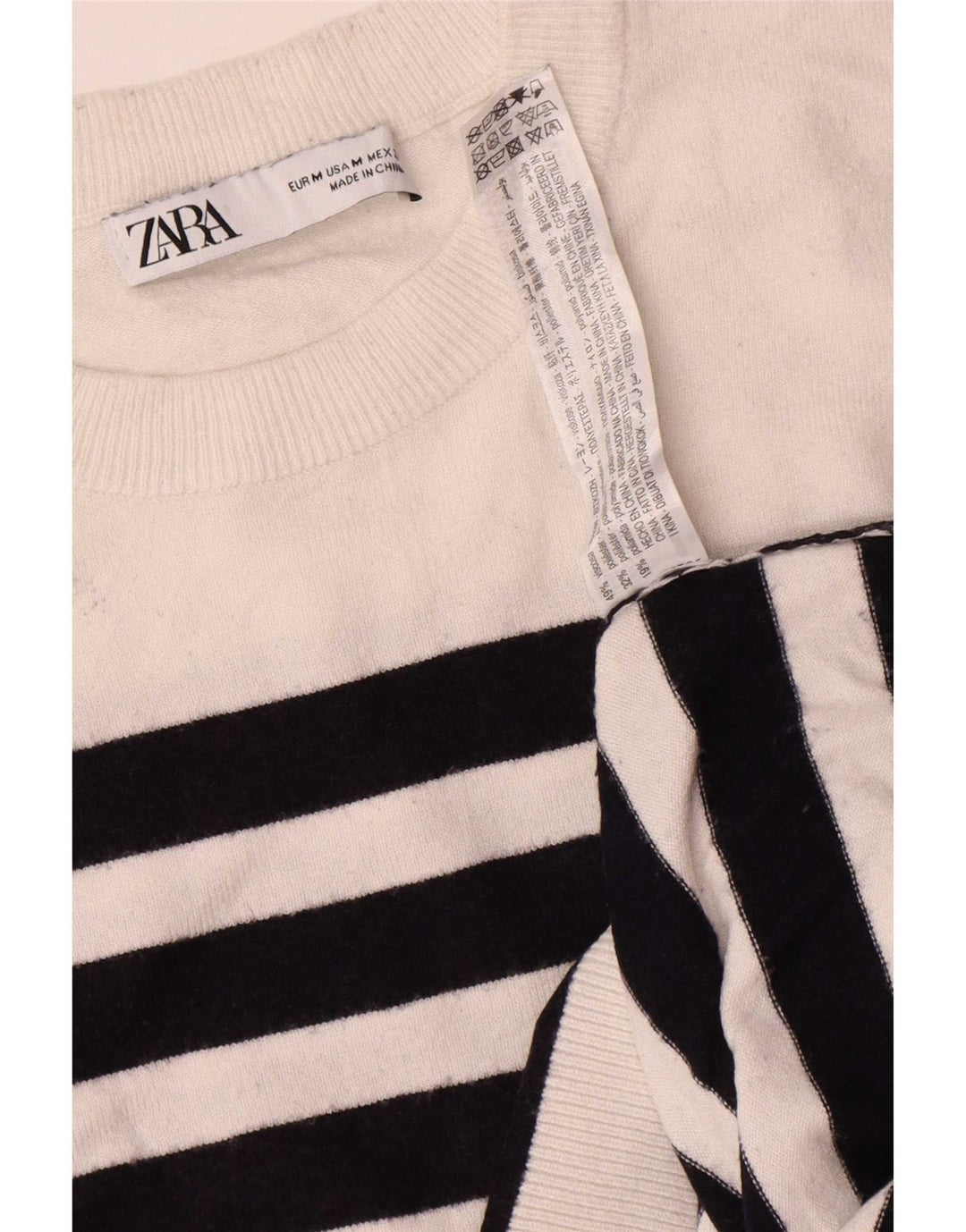 Zara Womens Oversized Crew Neck Jumper Sweater UK 14 Medium White Striped