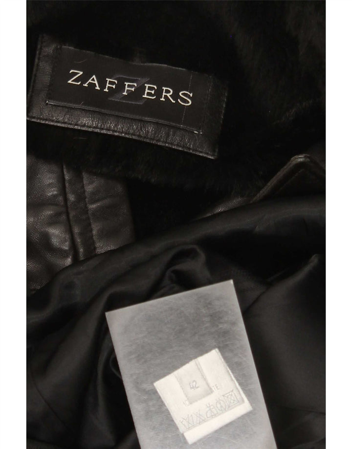 Zaffers Womens Double Breasted Leather Coat IT 42 Medium Black Leather