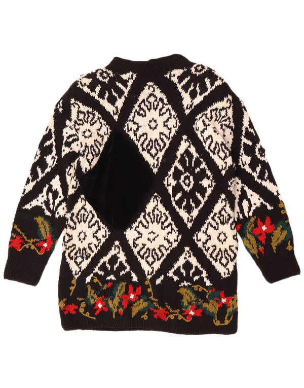 Vintage Womens Handmade Crew Neck Jumper Sweater UK 14 Medium Black Floral
