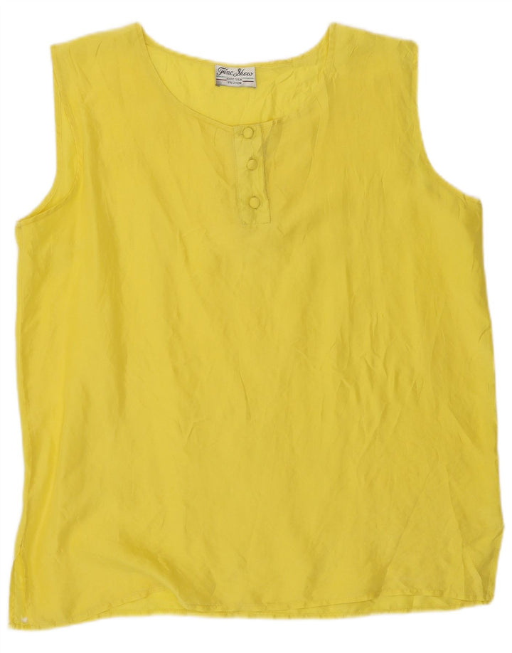 Vintage Womens Sleeveless Blouse Top UK 14 Medium Yellow Silk
