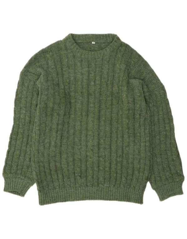 Vintage Mens Crew Neck Jumper Sweater Small Green Wool