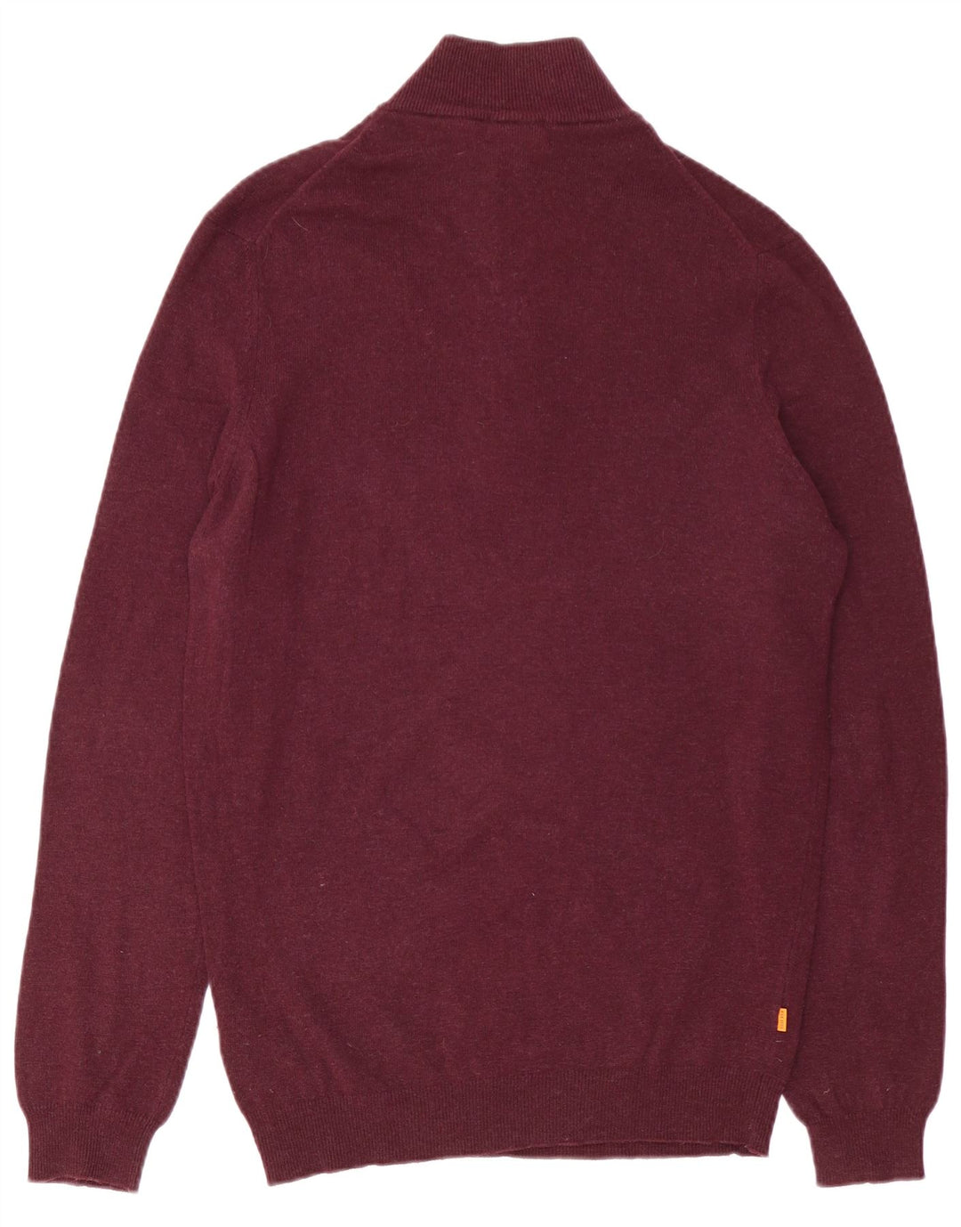 TIMBERLAND Mens Zip Neck Jumper Sweater Medium Burgundy Merino Wool