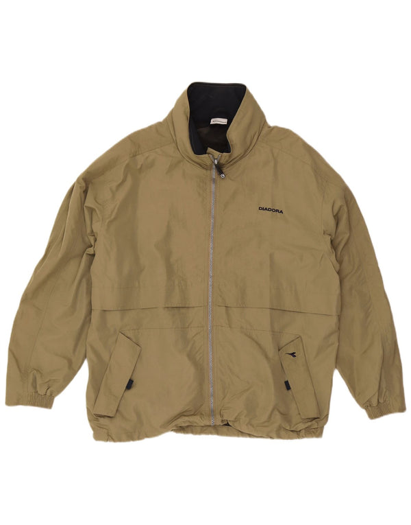 Diadora Mens Hooded Loose Fit Rain Jacket UK 38 Medium Khaki Polyamide