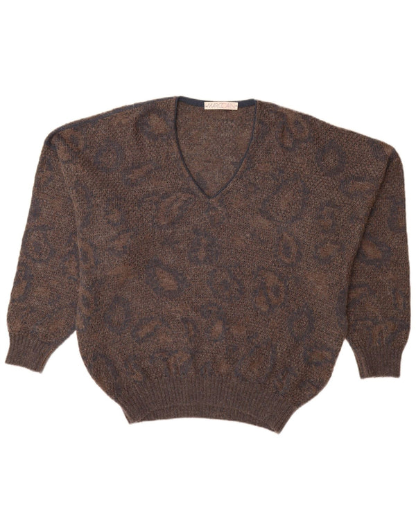 MARCCAIN Mens V-Neck Jumper Sweater XL Brown Geometric Wool