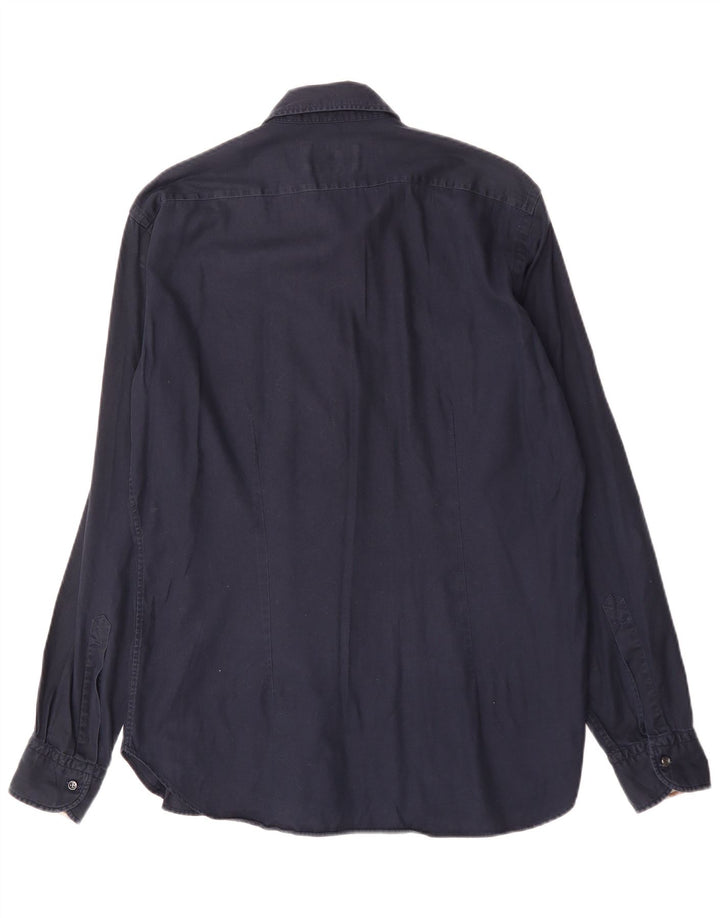 AQUASCUTUM Mens Shirt Size 16 1/2 42 Large Navy Blue Cotton
