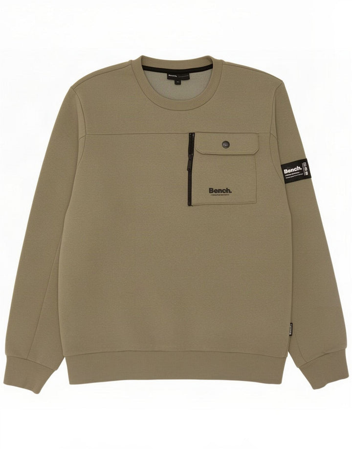 Bench Mens Sweatshirt Jumper Large Khaki Cotton