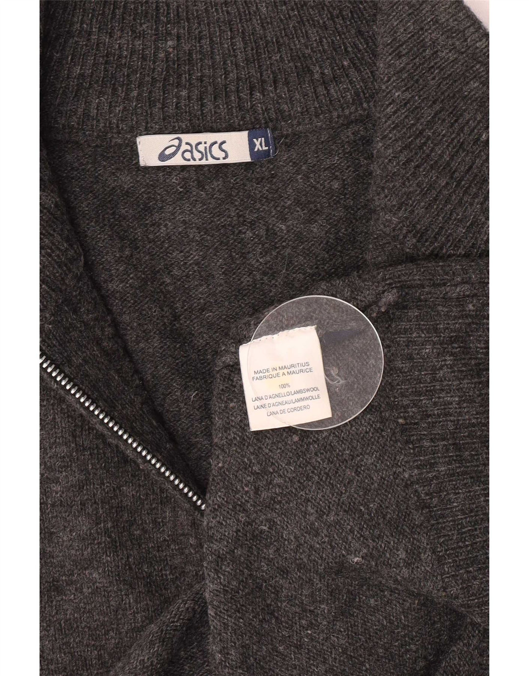 Asics Mens Zip Neck Jumper Sweater XL Grey Lambswool