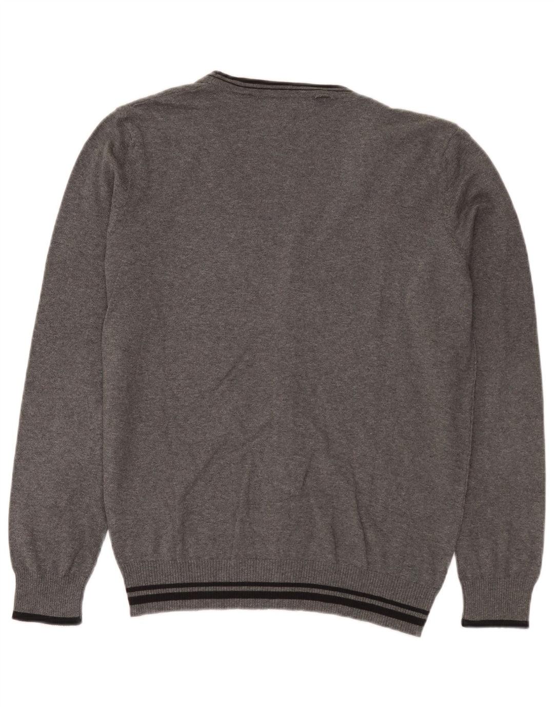 Zara Mens Cardigan Sweater Large Grey Striped Cotton