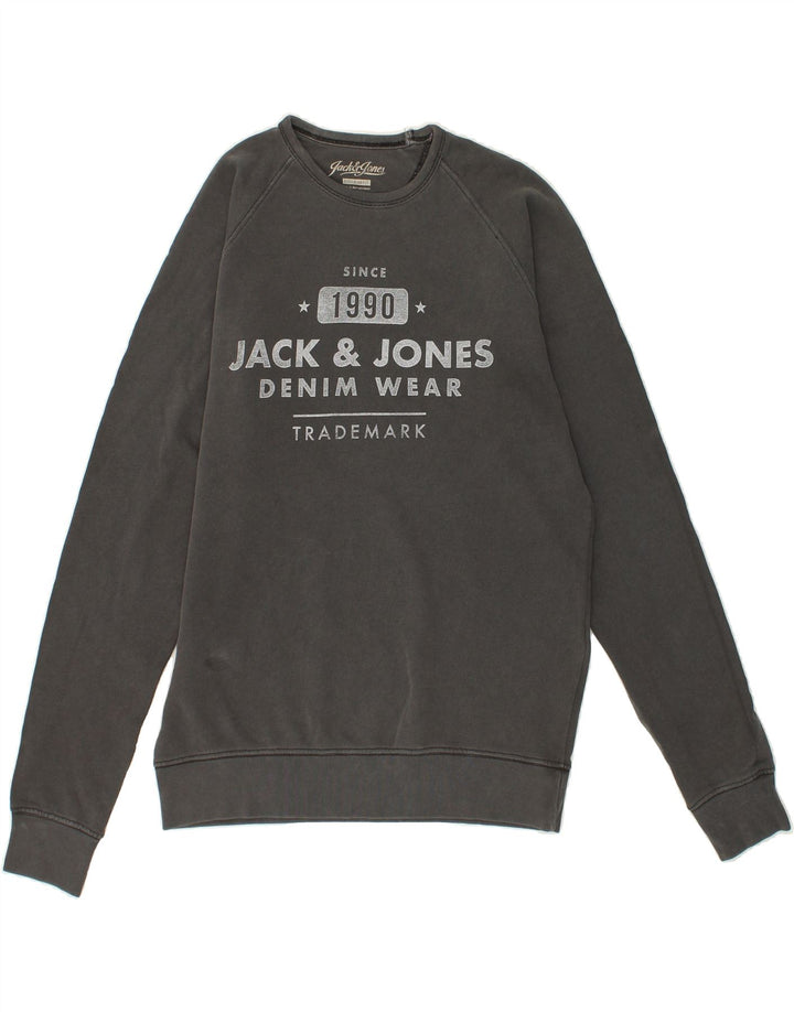 JACK & JONES Mens Graphic Regular Fit Sweatshirt Jumper Medium Grey Cotton Vintage Jack & Jones and Second-Hand Jack & Jones from Messina Hembry 