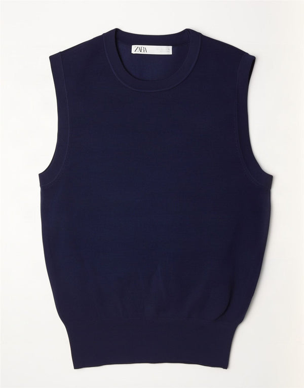 Zara Womens Vest Tank Top UK 14 Large Navy Blue Viscose