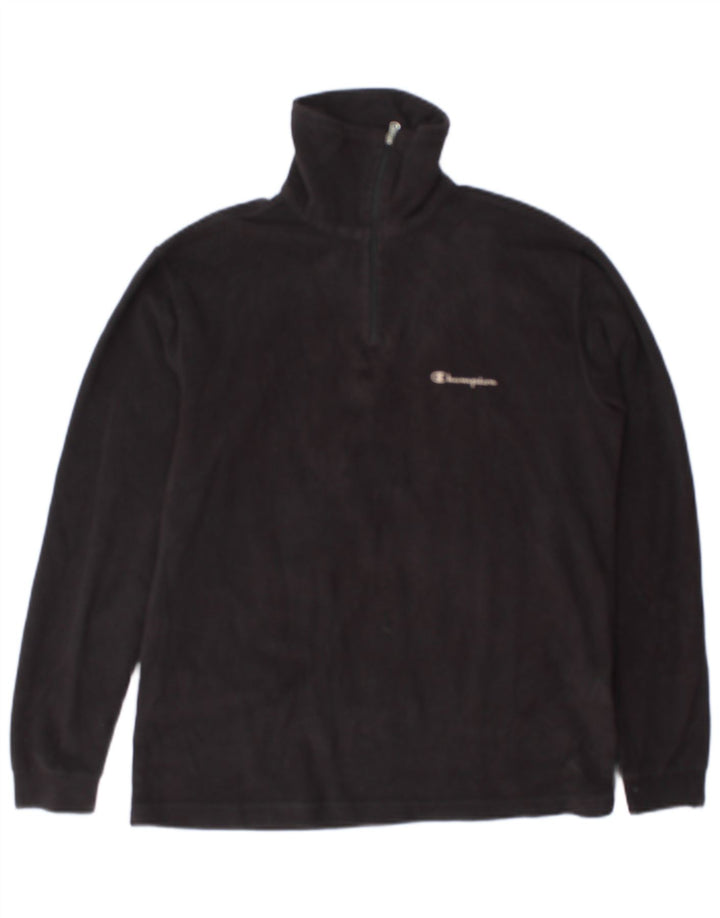 Champion Mens Zip Neck Fleece Jumper Small Black Polyester