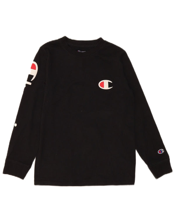 Champion Boys Graphic Top Long Sleeve 9-10 Years Medium Black Cotton