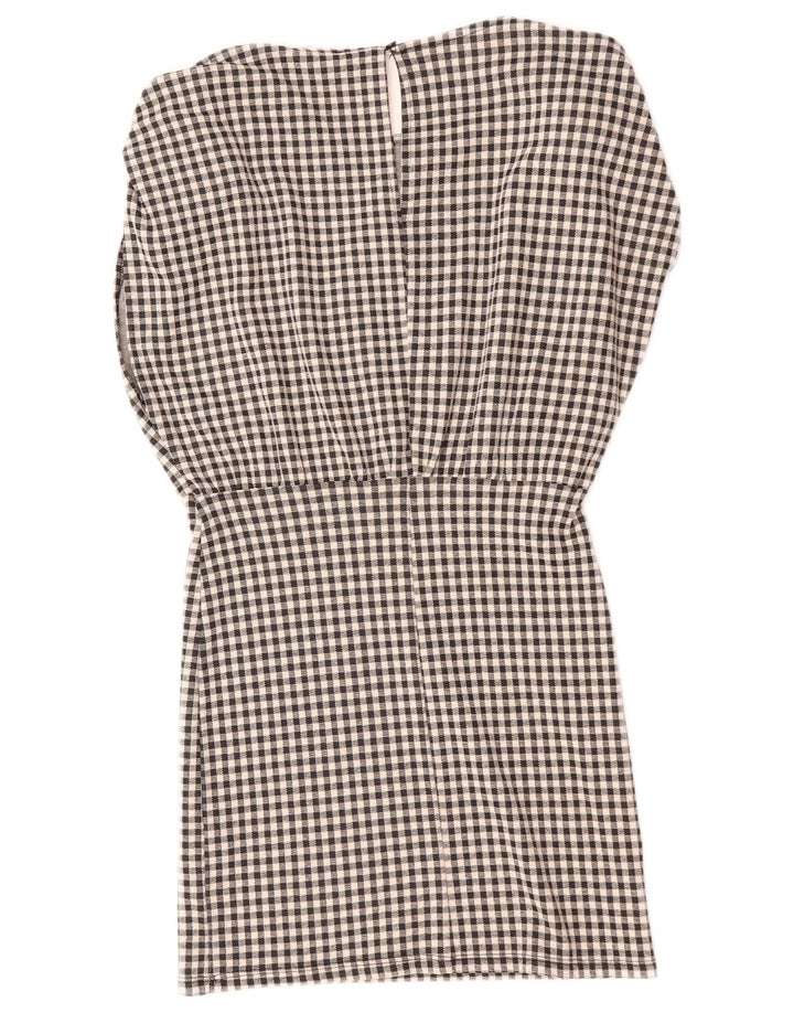 Zara Womens Sleeveless Shift Dress UK 14 Medium Black Gingham Cotton