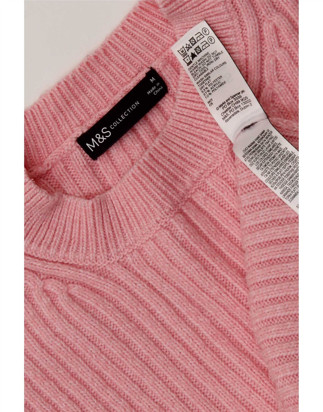Marks & Spencer Womens Crew Neck Jumper Sweater UK 14 Medium Pink Polyester