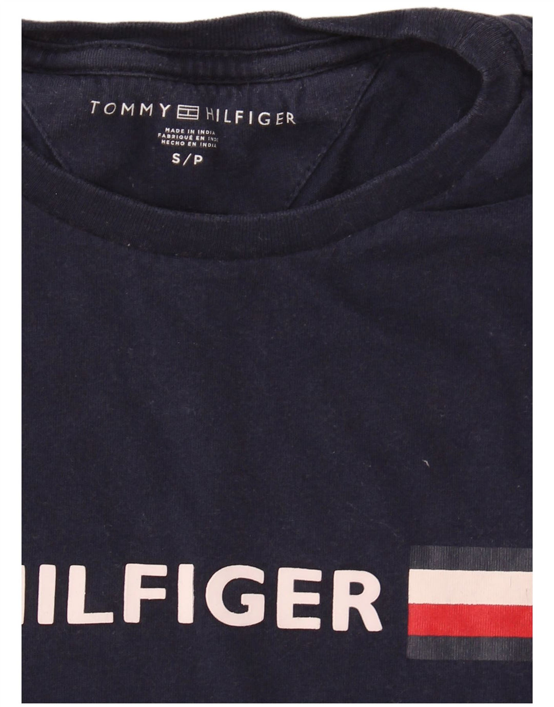 TOMMY HILFIGER Mens Graphic T-Shirt Top Small Navy Blue Colourblock