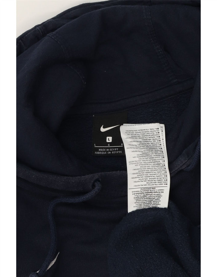 NIKE Mens Hoodie Jumper Large Navy Blue Cotton