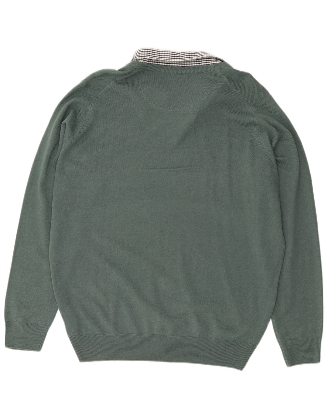 JAMES PRINGLE Mens V-Neck Jumper Sweater Large Green Check Acrylic
