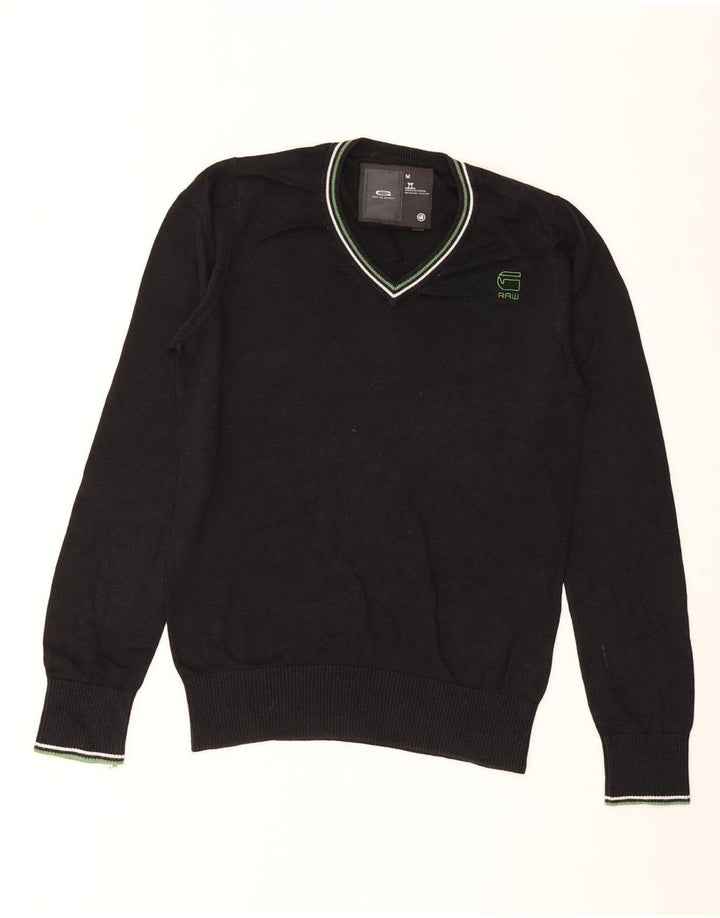 G-STAR Mens V-Neck Jumper Sweater Medium Black Striped Cotton