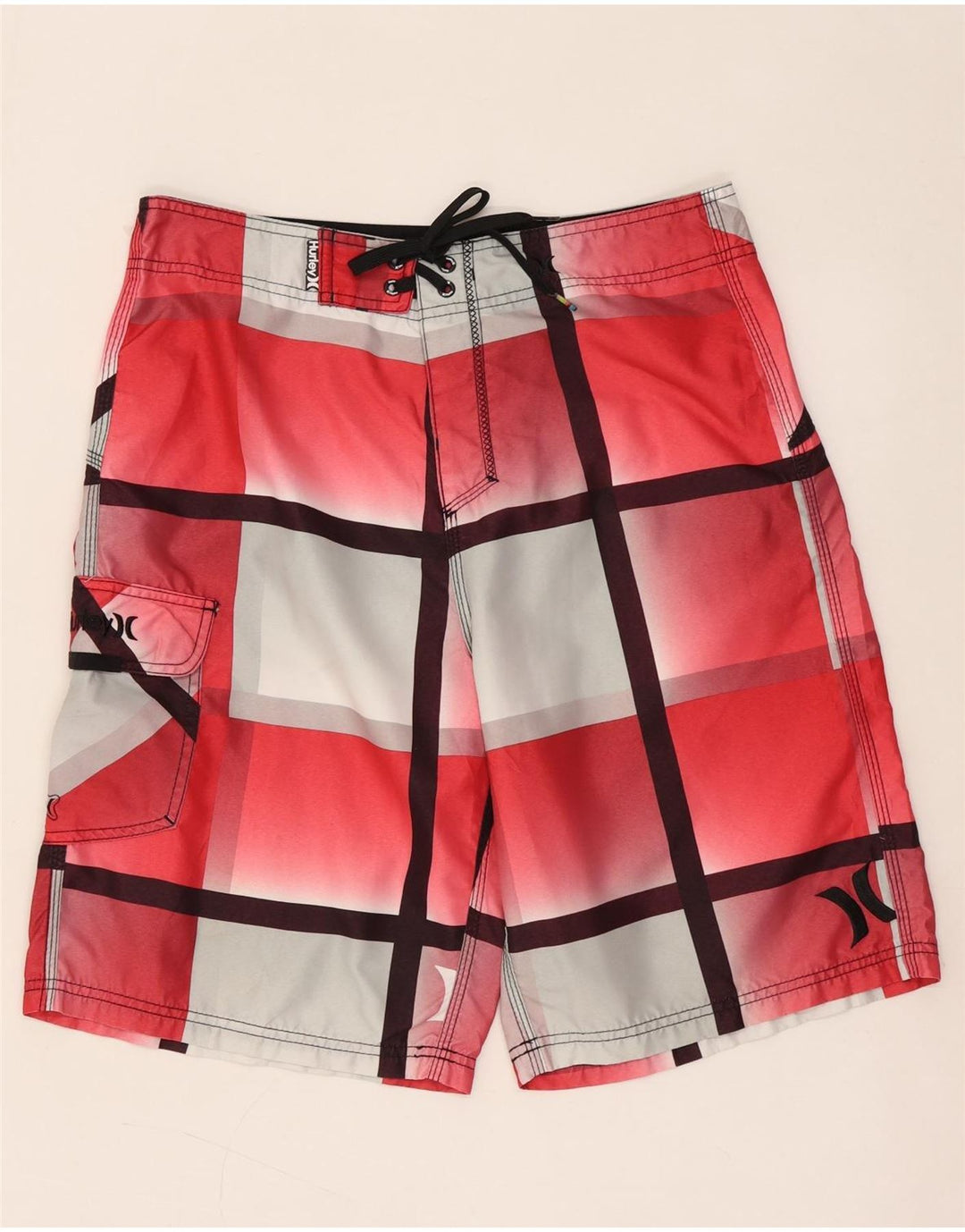 HURLEY Mens Swimming Shorts Medium Red Check Polyester