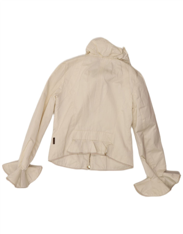 MONCLER Womens Crop Bomber Jacket Size 2 Medium Off White Polyester