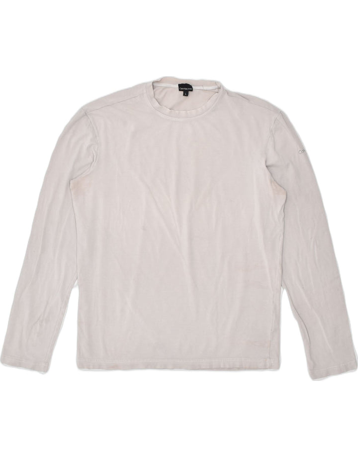 CALVIN KLEIN Womens Top Long Sleeve UK 16 Large Beige Cotton | Vintage | Thrift | Second-Hand | Used Clothing | Messina Hembry 